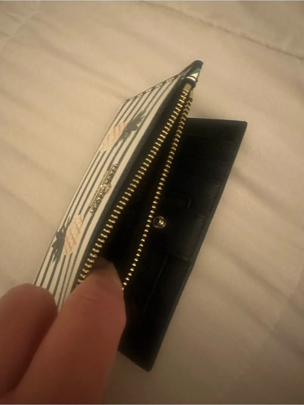 kate spade Black & White Striped Pineapple Zip Wallet